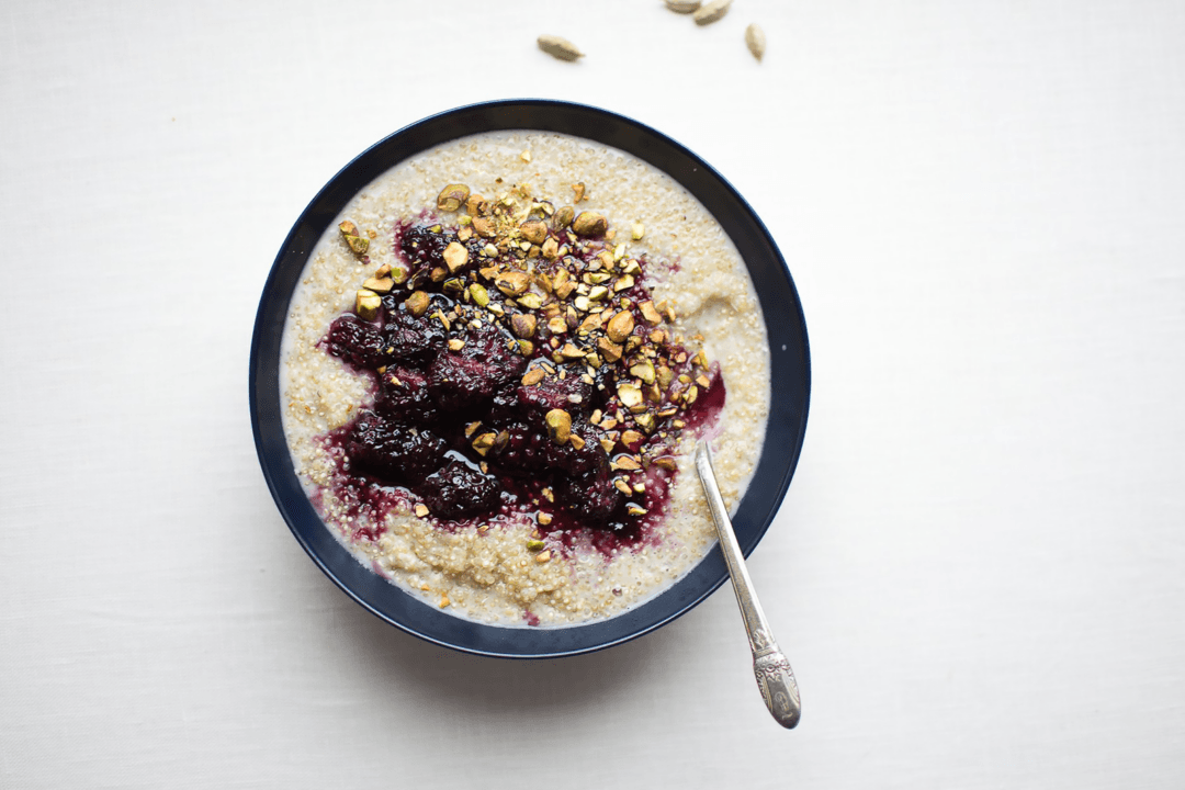 Sprouted Quinoa Porridge With Cardamom Blackberry Sauce