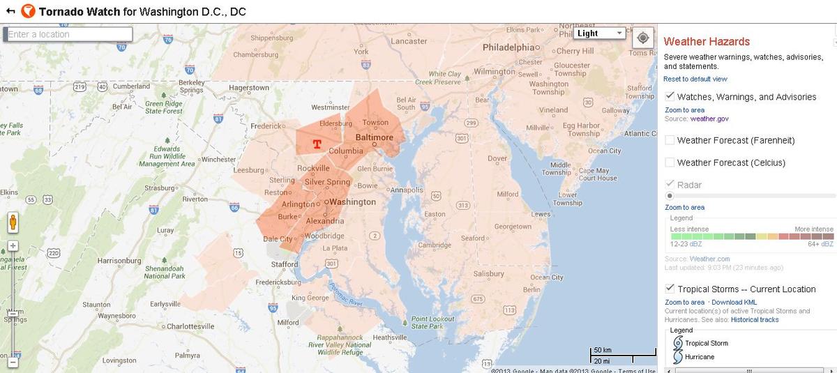 Maps: Tornado and Flash Flood Warnings in DC, MD, VA