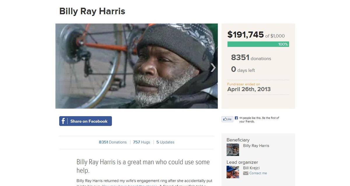 Billy Ray Harris, Homeless Man, Does Good Deed; Gets $190K in Donations