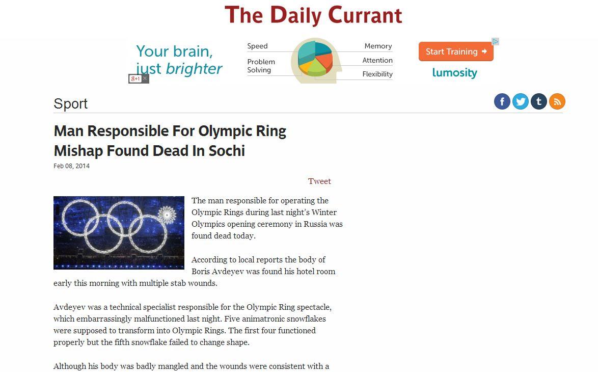 Olympic Ring Mishap-Man Responsible Satire: Boris Avdeyev Not Found Dead, Stabbed in Sochi