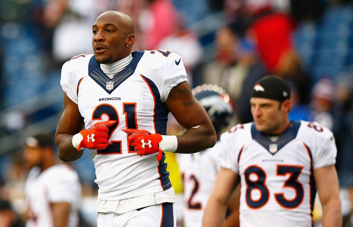 Aqib Talib #21 of the Denver Broncos warms up before a game against the New England Patriots at Gillette Stadium in Foxboro, Mass., on Nov. 2, 2014. (Jared Wickerham/Getty Images)