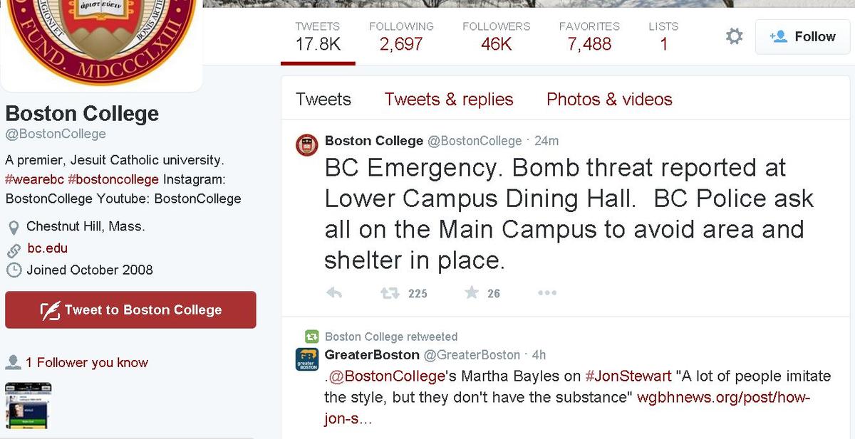 Boston College Bomb Threat: Lower Campus Dining Hall Threatened, Evacuated