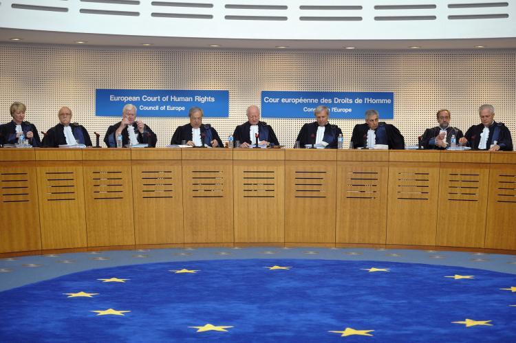 Judges sit at the European Court of Human Rights in Strasbourg, France, on June 30, 2010, before a chamber hearing. (Frederick Florin/AFP Photo)