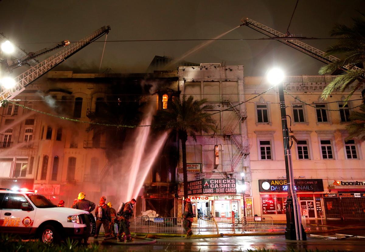 New Orleans Firefighters at Building Fire on Canal Street
