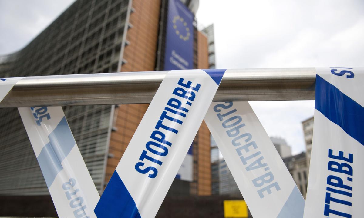 Protesters Rally at EU Headquarters Over Planned Trade Pacts With Canada, US