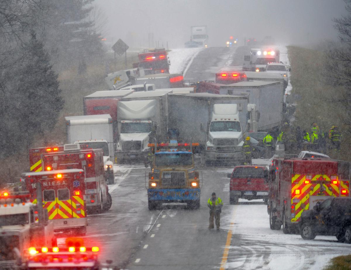 3 Killed in 40-vehicle Pileup on Slick Michigan Interstate