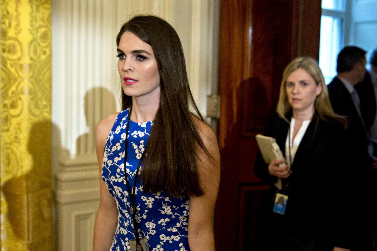 Hope Hicks, White House director of strategic communications, arrives to a swearing-in ceremony of White House senior staff in the East Room of the White House in Washington, on Jan. 22, 2017. (Andrew Harrer-Pool/Getty Images)