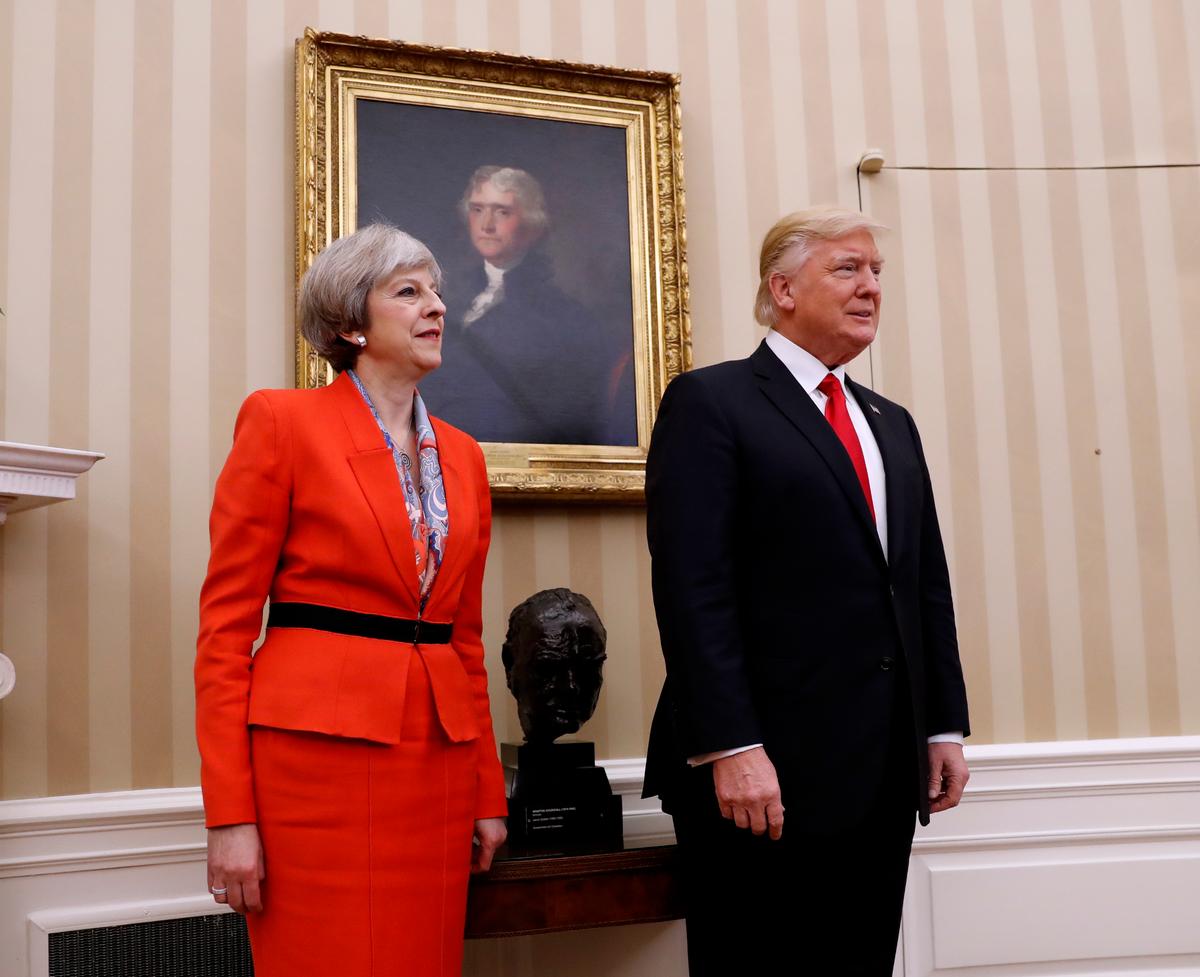 Trump and Britain’s Theresa May Meet for First Time