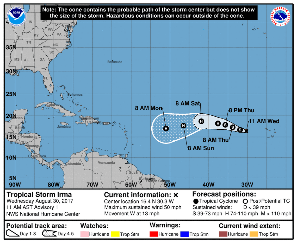 Tropical Storm Irma Forms in Eastern Atlantic Ocean