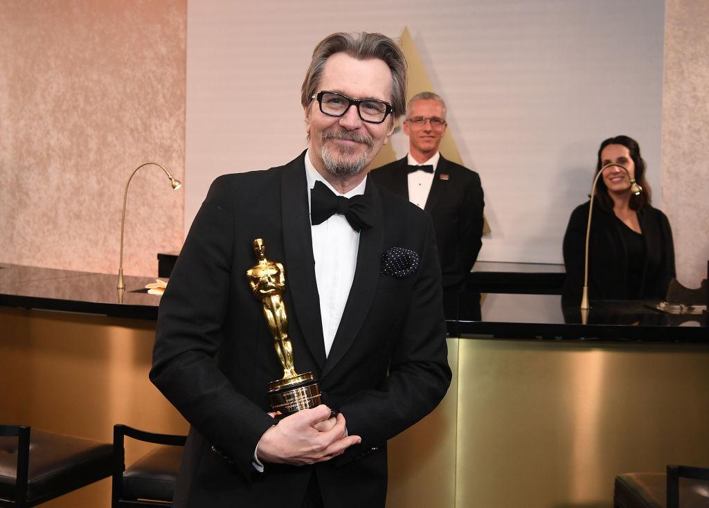 British actor Gary Oldman, winner of Best Actor for "Darkest Hour," poses with the Oscar during the 90th Annual Academy Awards in Los Angeles on March 4, 2018. (Angela Weiss/AFP/Getty Images)