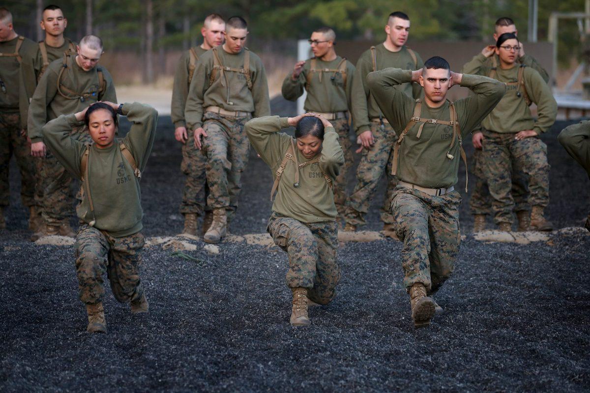 Marines participate in a combat conditioning exercise during Marine combat training at Camp Lejeune, N.C., on Feb. 20, 2013. (Scott Olson/Getty Images)