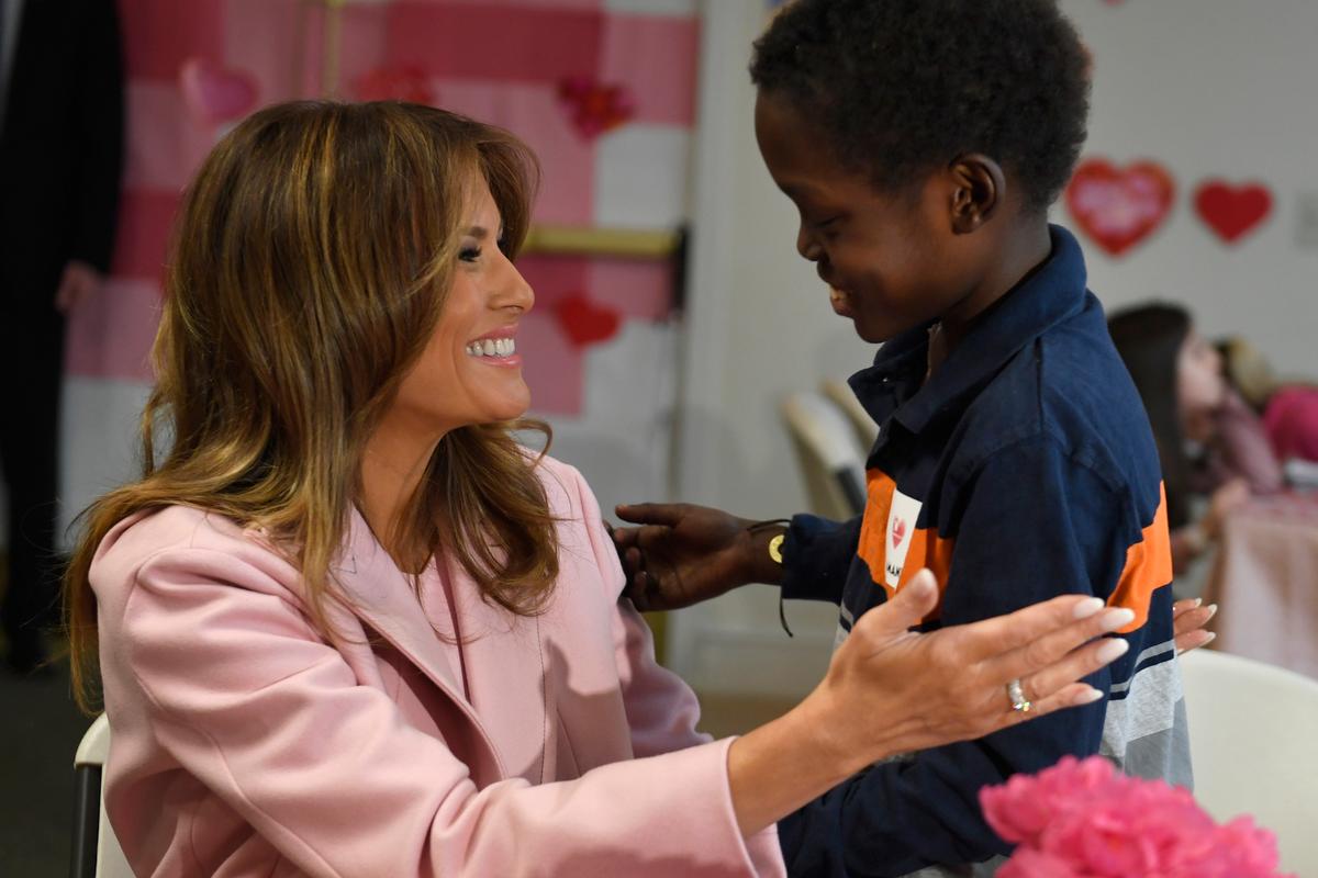 First Lady Makes Valentine’s Day Art With Pediatric Patients