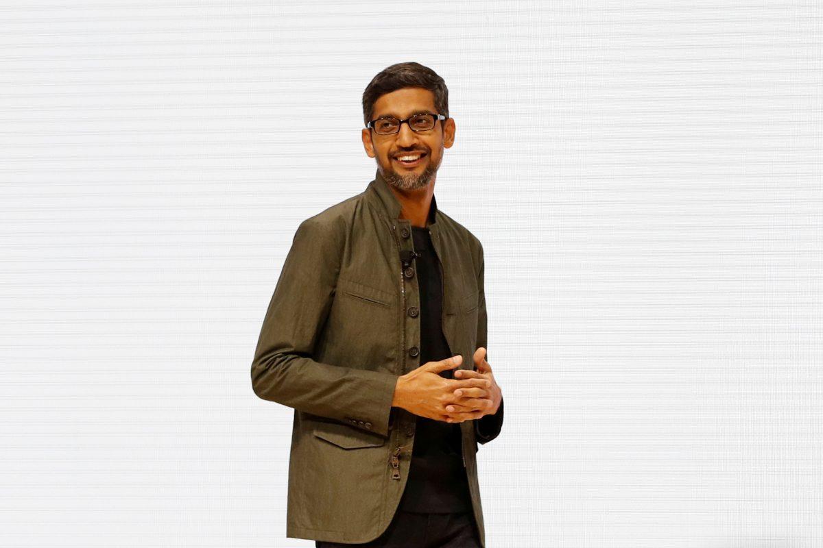 Google CEO Sundar Pichai speaks on stage during a keynote address announcing Google's new cloud gaming service, Stadia, at the Game Developers Conference in San Francisco, Calif., on March 19, 2019. (Stephen Lam/Reuters)
