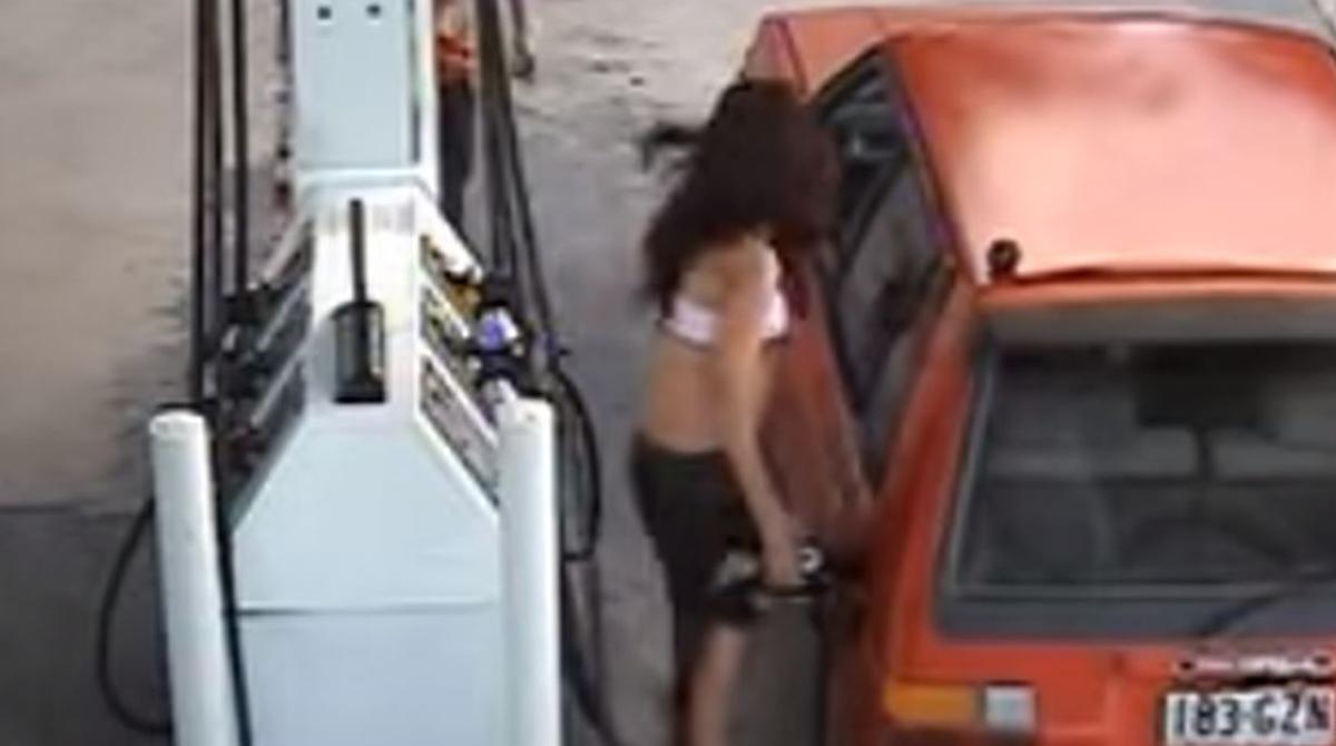 Watch: Woman Gets Thrown Into the Air While Trying to Steal Gas
