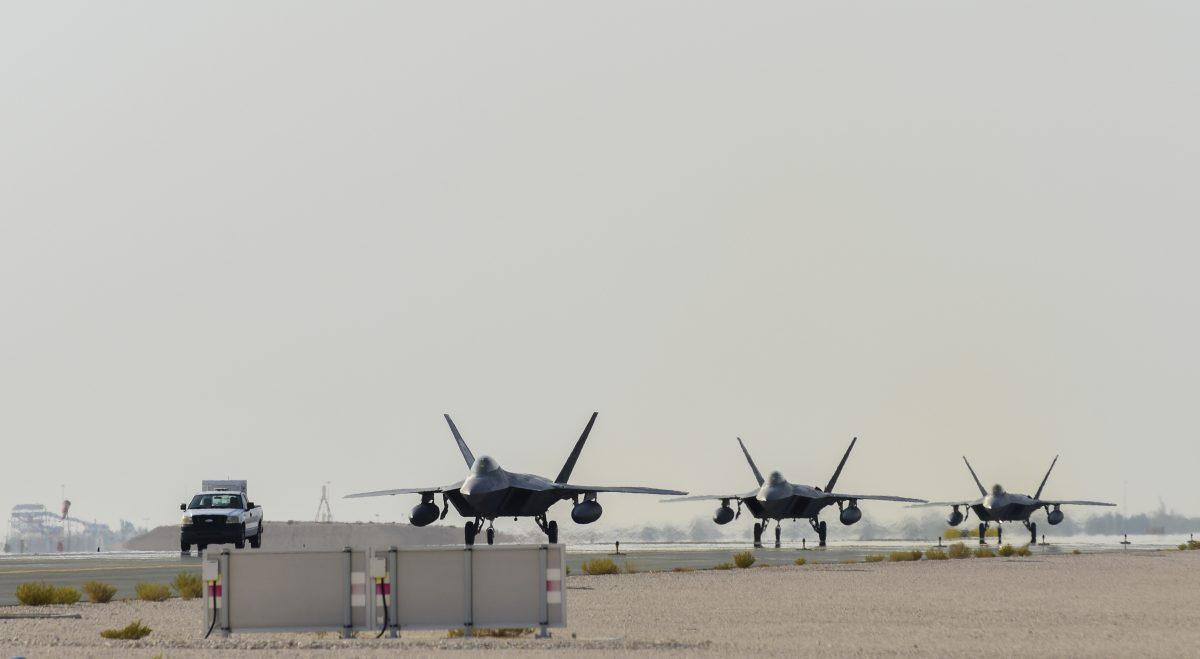 U.S. Air Force F-22 Raptors arrive at Al Udeid Air Base, Qatar, June 27, 2019. (U.S. Air Force/Tech. Sgt. Nichelle Anderson)