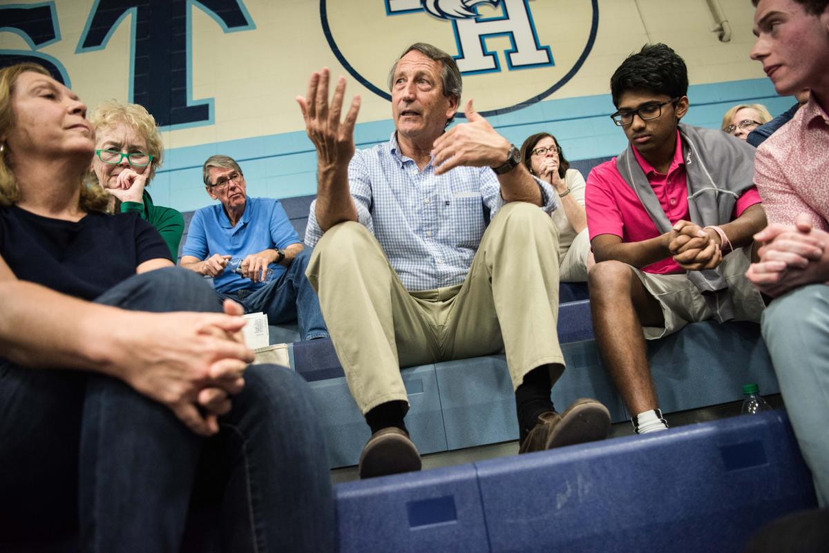 Rep. Mark Sanford (R-S.C.) addresses the crowd during a town hall meeting in Hilton Head, S.C., on March 18, 2017. (Sean Rayford/Getty Images)