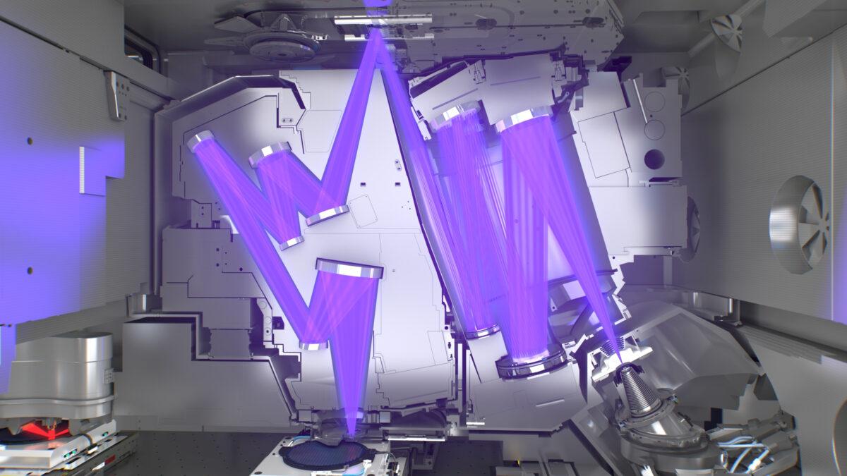 An undated illustration shows the optical light path inside ASML's semiconductor lithography tool. (ASML/Handout via REUTERS)