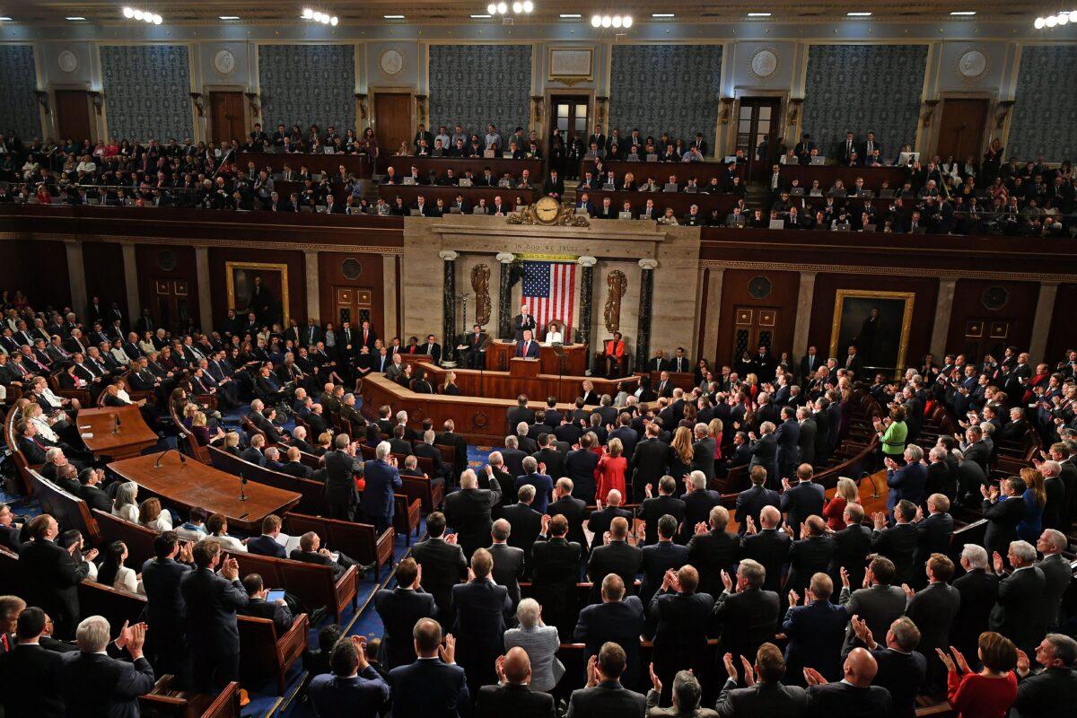 President Donald Trump acknowledges the audience before delivering his State of the Union address at the U.S. Capitol in Washington, on Feb. 4, 2020. (Mandel Ngan/AFP via Getty Images)