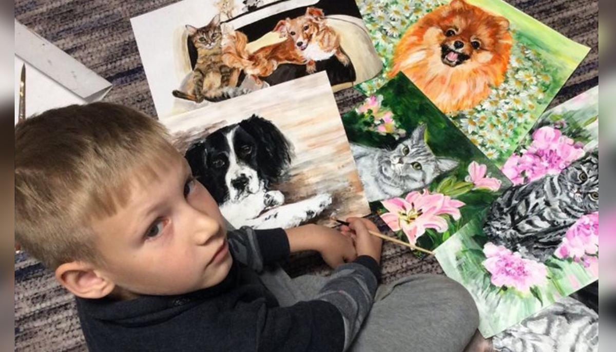 9-Year-Old Russian Painter Trades Pet Portraits for Pet Food and Medicine for Animal Shelter