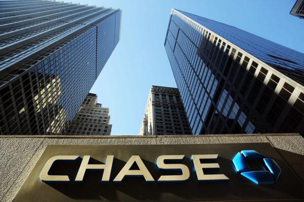 A sign hangs on One Chase Plaza in lower Manhattan, New York City, on Oct. 14, 2014. (Spencer Platt/Getty Images)