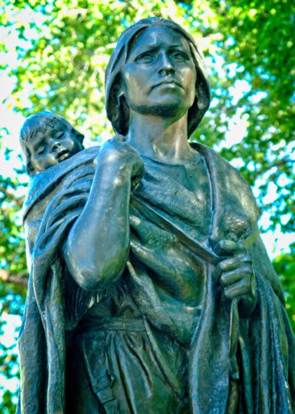 A statue of Sacagawea on the grounds of North Dakota’s state capitol in Bismarck. (Copyright Fred J. Eckert)