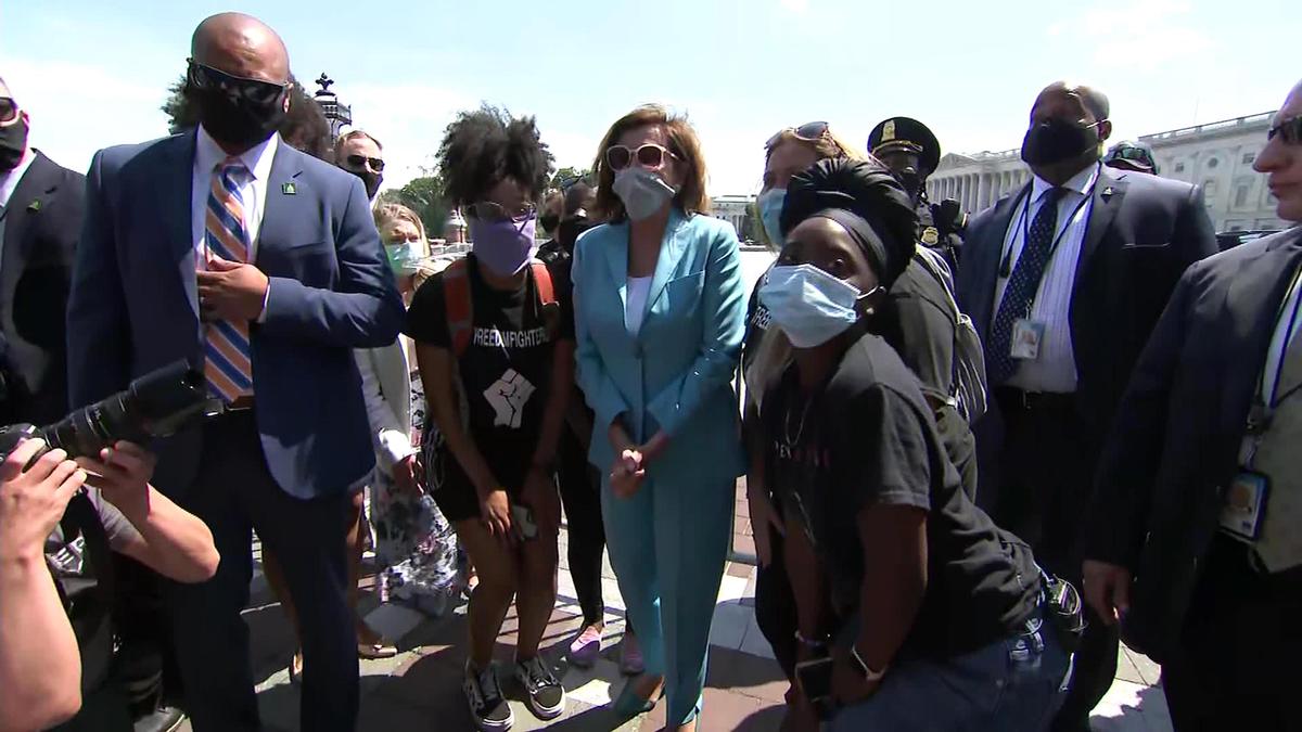 Nancy Pelosi Visits Protesters Outside US Capitol