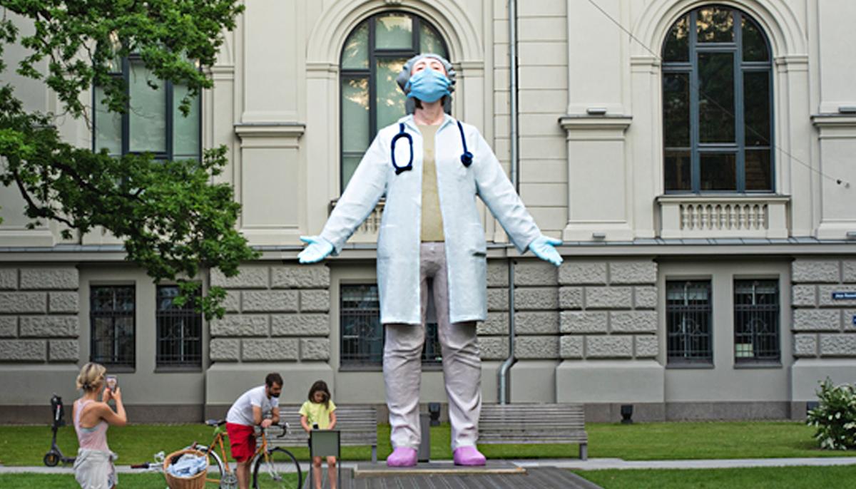 20-Foot Statue in Latvia Honors Front Line Workers Fighting Covid-19 Around the World