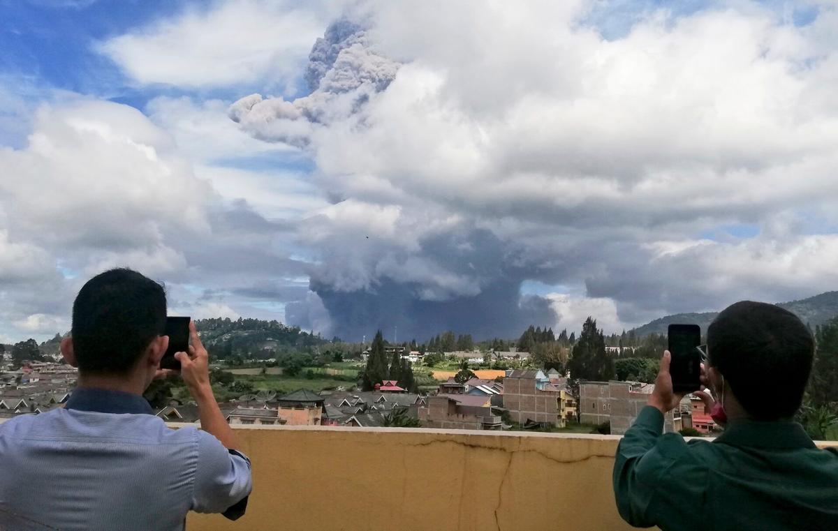 Indonesia’s Sinabung Volcano Ejects Towering Column of Ash
