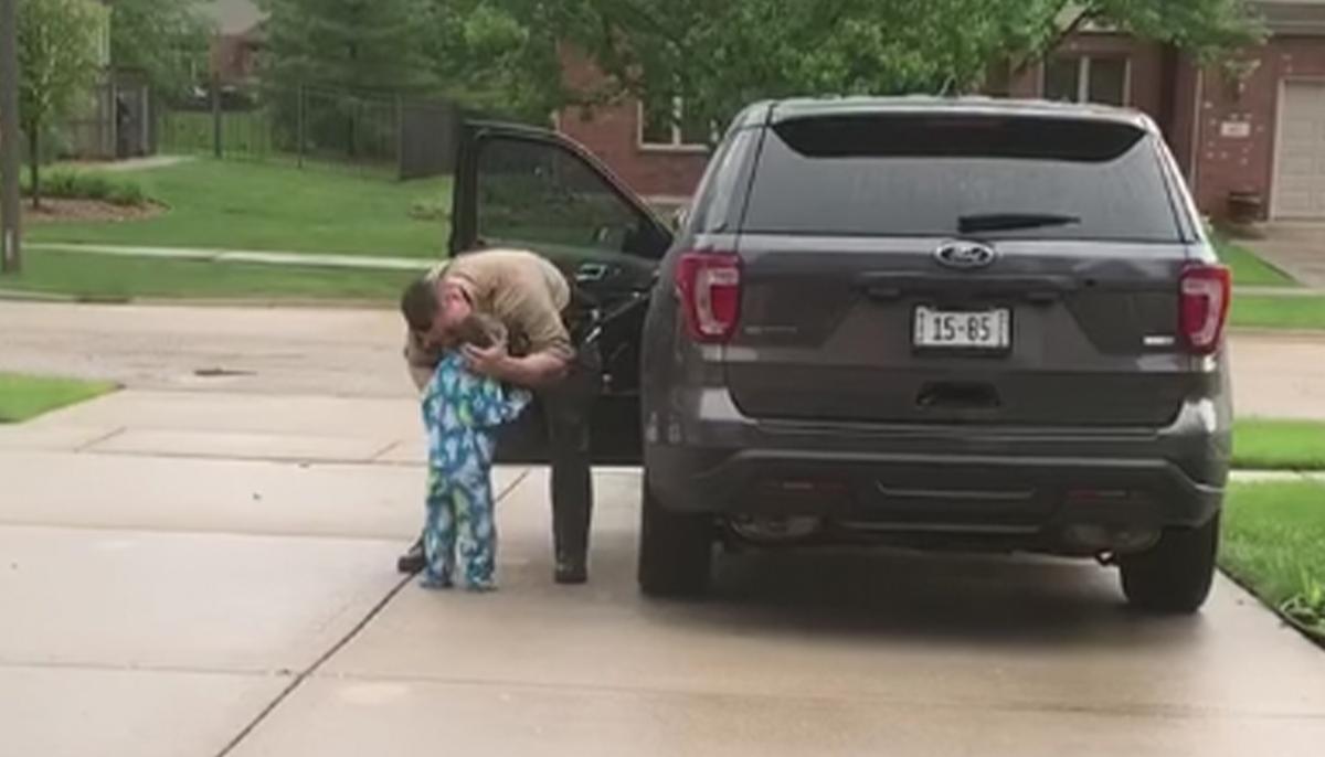 ‘Just One More Kiss’: Heartwarming Video Shows an Officer Saying Goodbye to Son Before Work