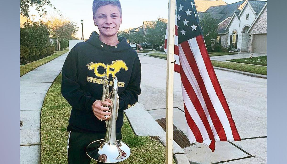Teen Honors Fallen Marine by Playing Patriotic Hymns Outside Home for 2 Weeks