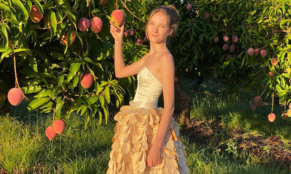 New Zealand Girl Creates Entire Gown From Mango Pits to Shed Light on Food Waste