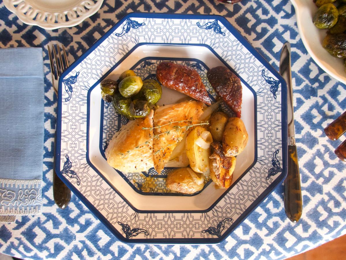 Roast Chicken With Sausages and Potatoes