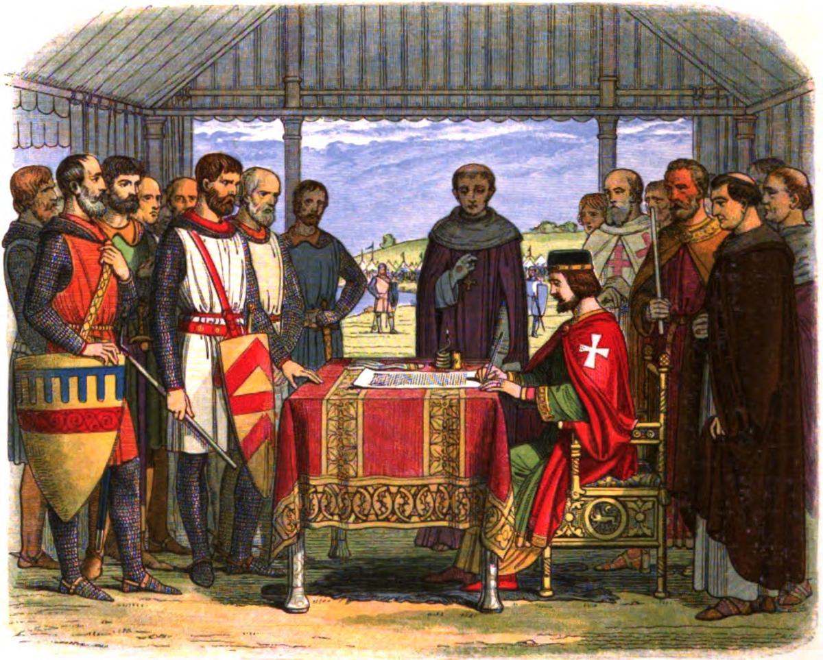Recreation of King John of England signing Magna Carta at Runnymede in 1215. As John Adams rightly said, a republic is “a government of laws, not of men.” (Public Domain)