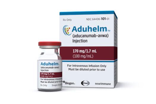 A vial and packaging for the drug Aduhelm on June 7, 2021. (Biogen via AP)