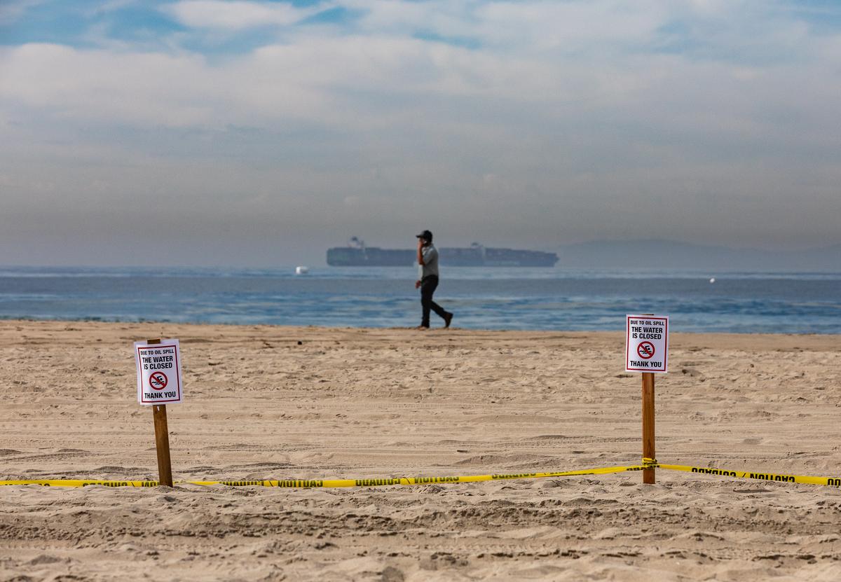 Efforts Underway by Land and Sea to Clean Oil Spill Off Huntington Beach