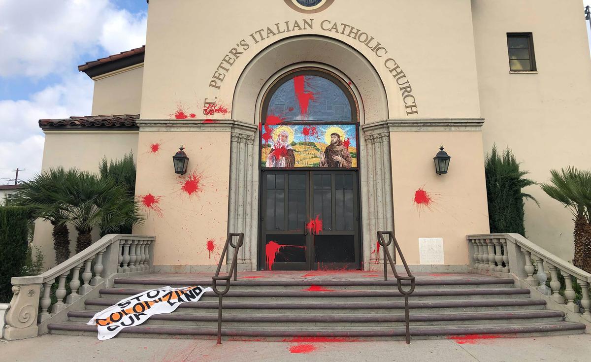 Italian Church on Edge of LA’s Chinatown Vandalized With Anti-Colonization Graffiti
