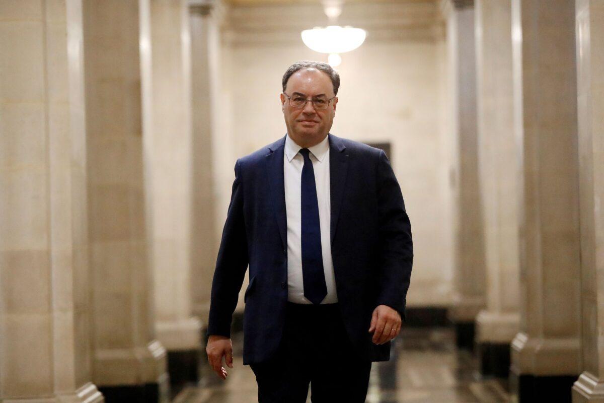 Bank of England Governor Andrew Bailey on the first day of his new role at the Central Bank in London on March 16, 2020. (Tolga Akmen/Reuters)