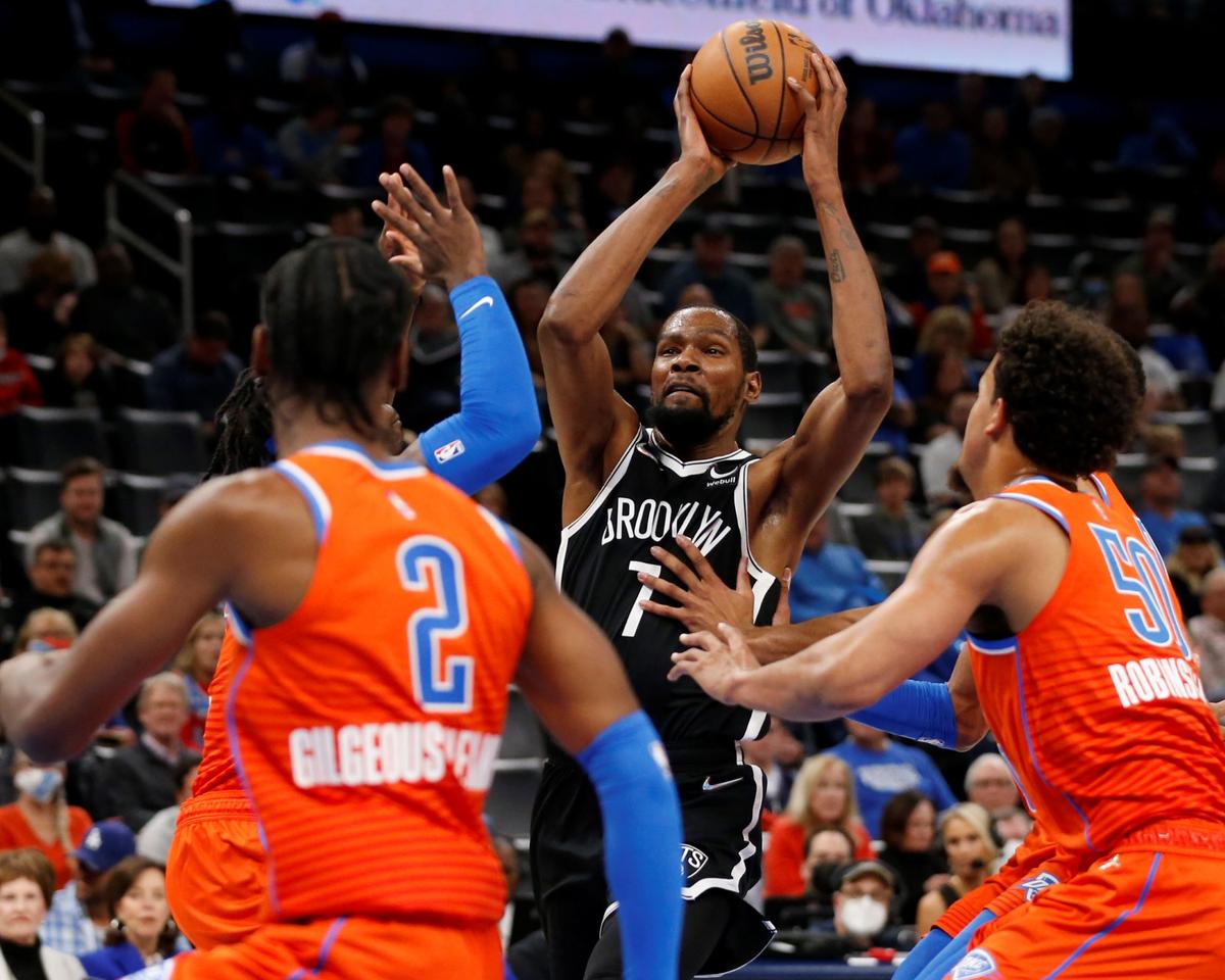 Kevin Durant Scores 33 Points, Nets Beat Thunder 120–96