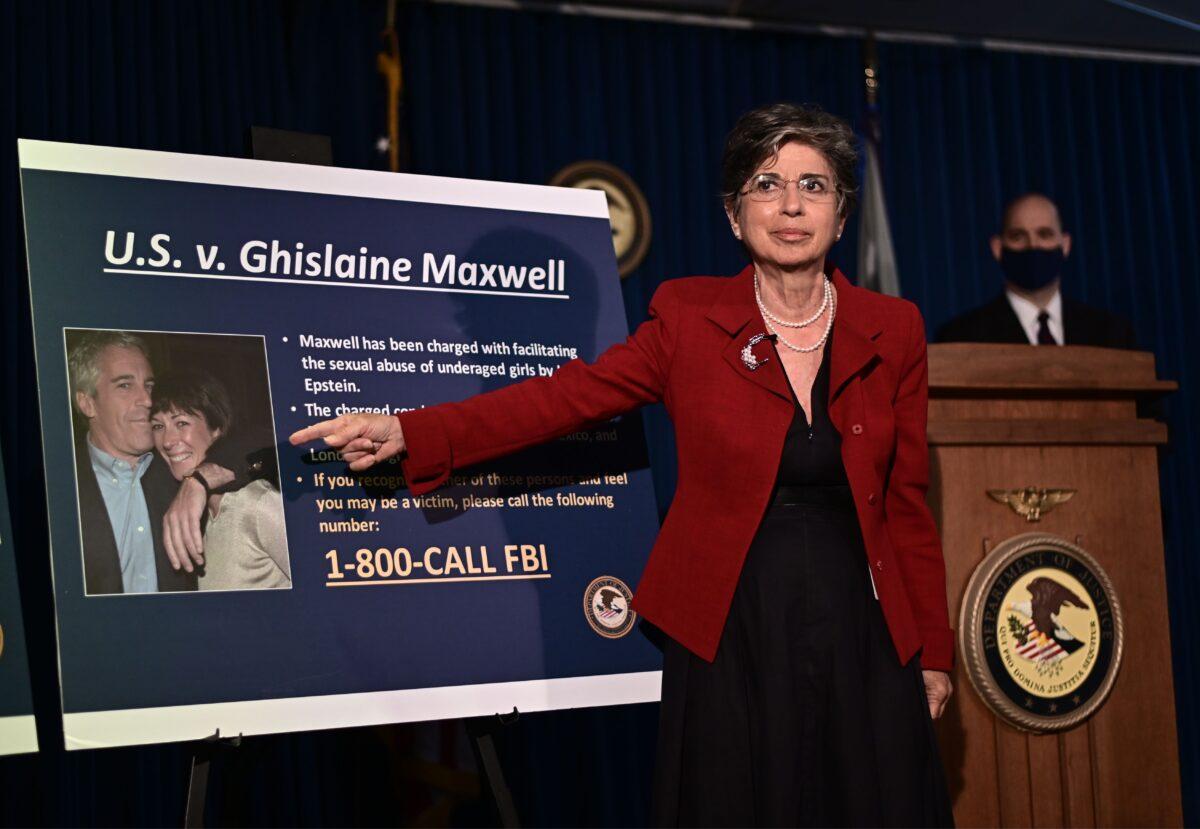 Acting U.S. Attorney for the Southern District of New York Audrey Strauss announces charges against Ghislaine Maxwell in New York on July 2, 2020. (Johannes Eisele/AFP via Getty Images)