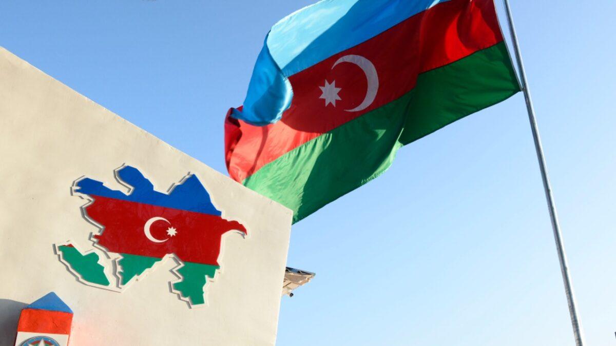 An Azerbaijani flag in the village of Zangilan, Azerbaijan, on Jan. 5, 2021. (Tofik Babayev/AFP via Getty Images)