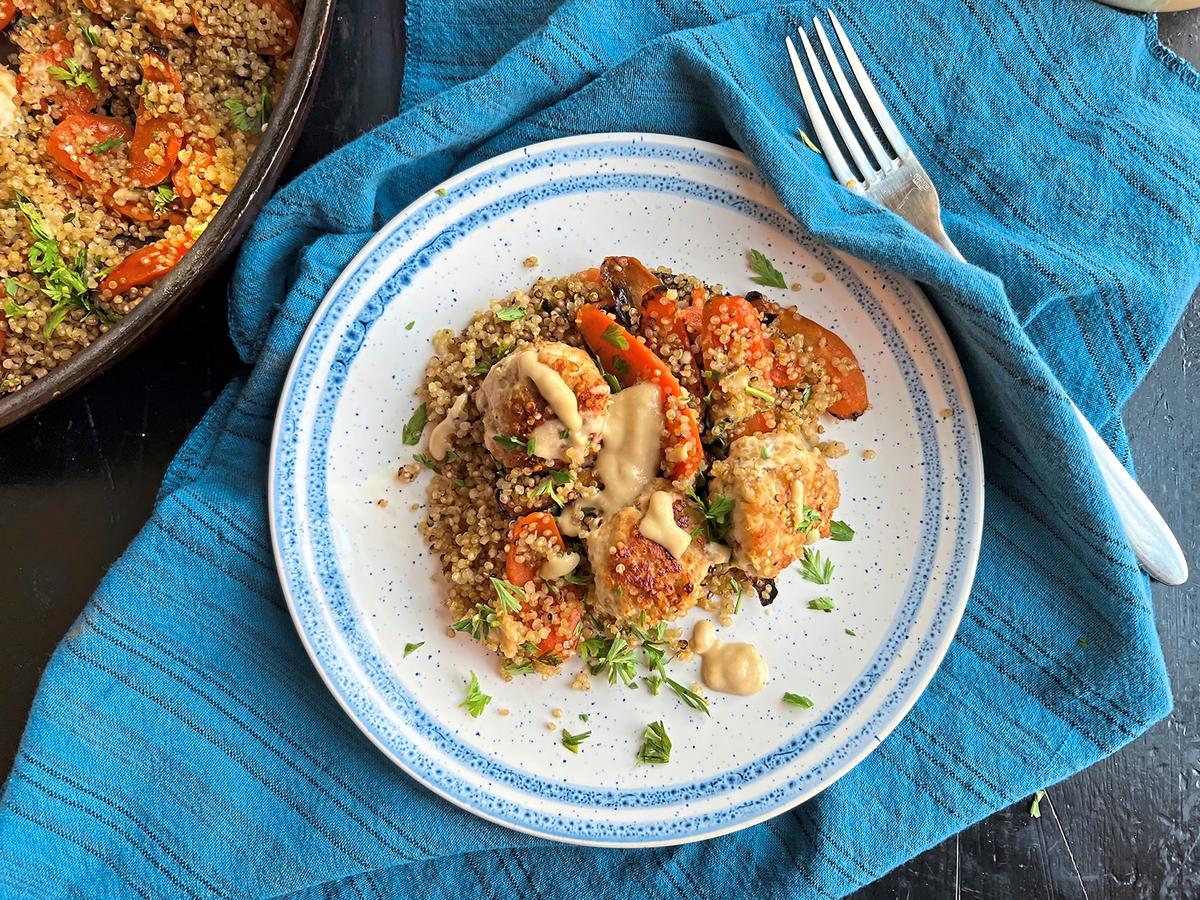 Gretchen’s Table: Chicken Meatballs With Quinoa and Pan-Roasted Carrots Pack in the Protein