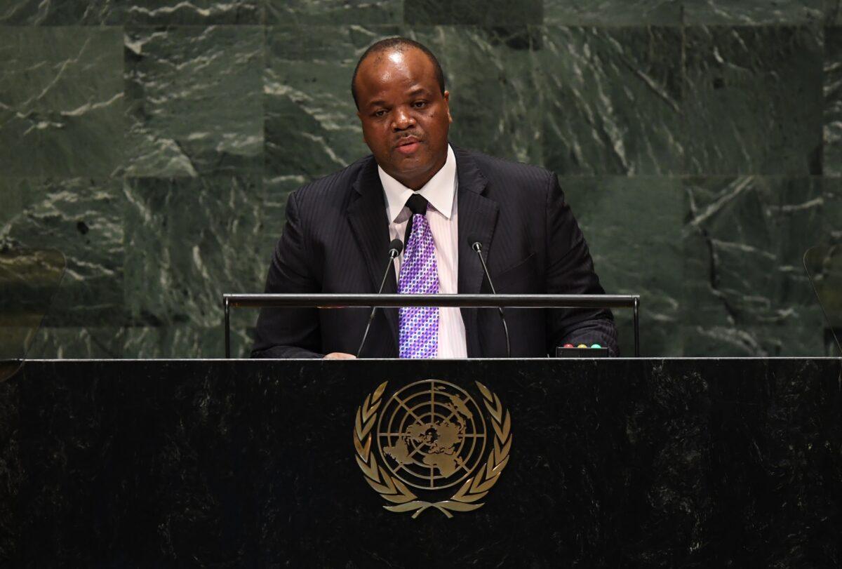 King Mswati III, head of state of Eswatini, speaks during the 74th session of the General Assembly at the U.N. headquarters in New York City on Sept. 25, 2019. (Timothy A. Clary/AFP via Getty Images)