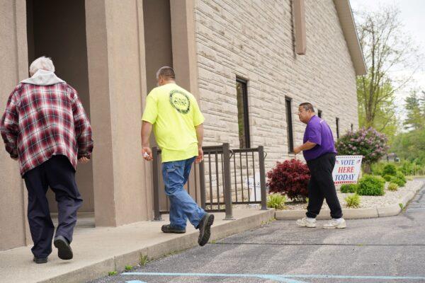 Voters head to a voting site at a local church in Seymour, Indiana, on May 3, 2022. (Cara Ding/The Epoch Times)