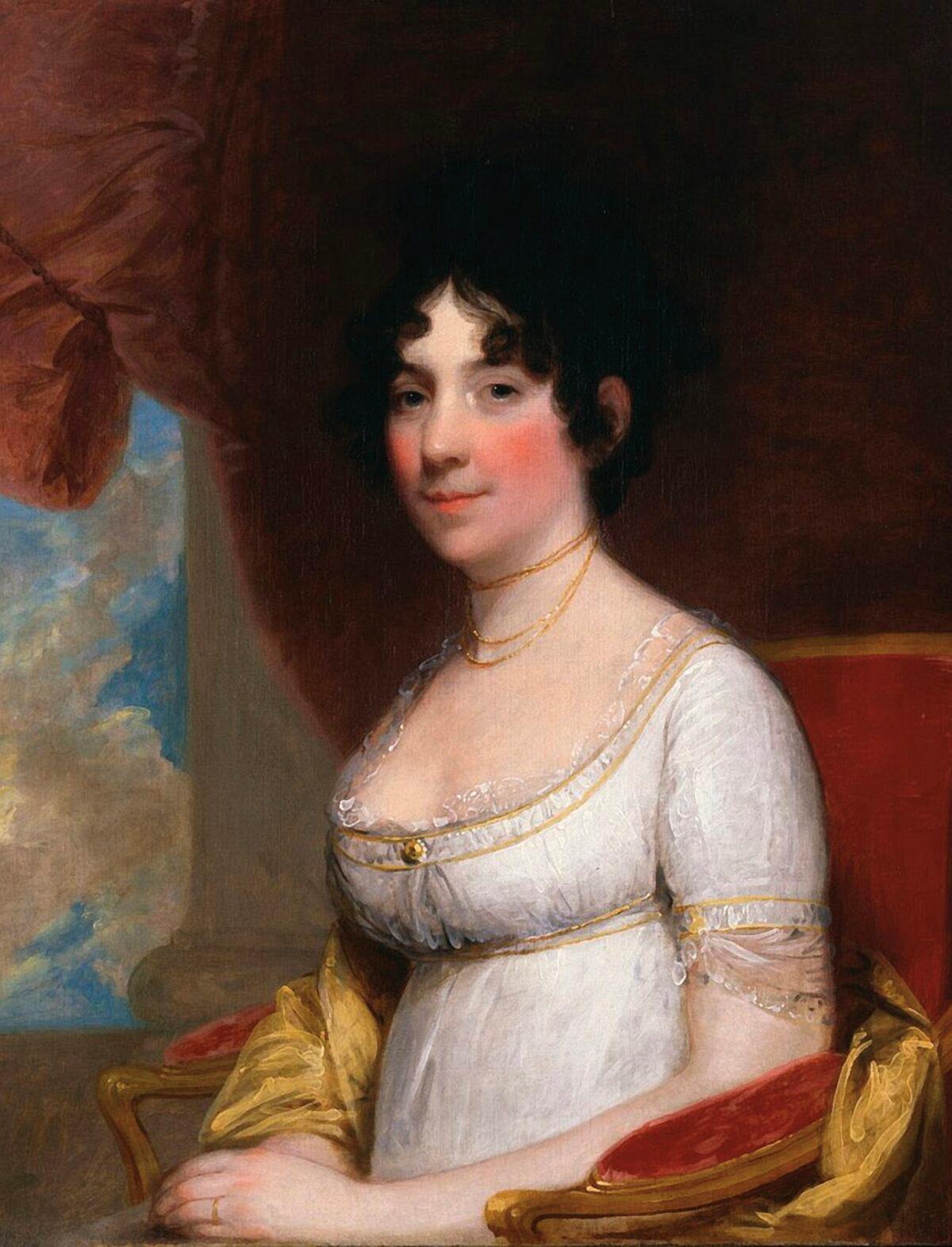 “Dolley Madison,” 1804, by Gilbert Stuart. White House, Washington. (Public Domain)