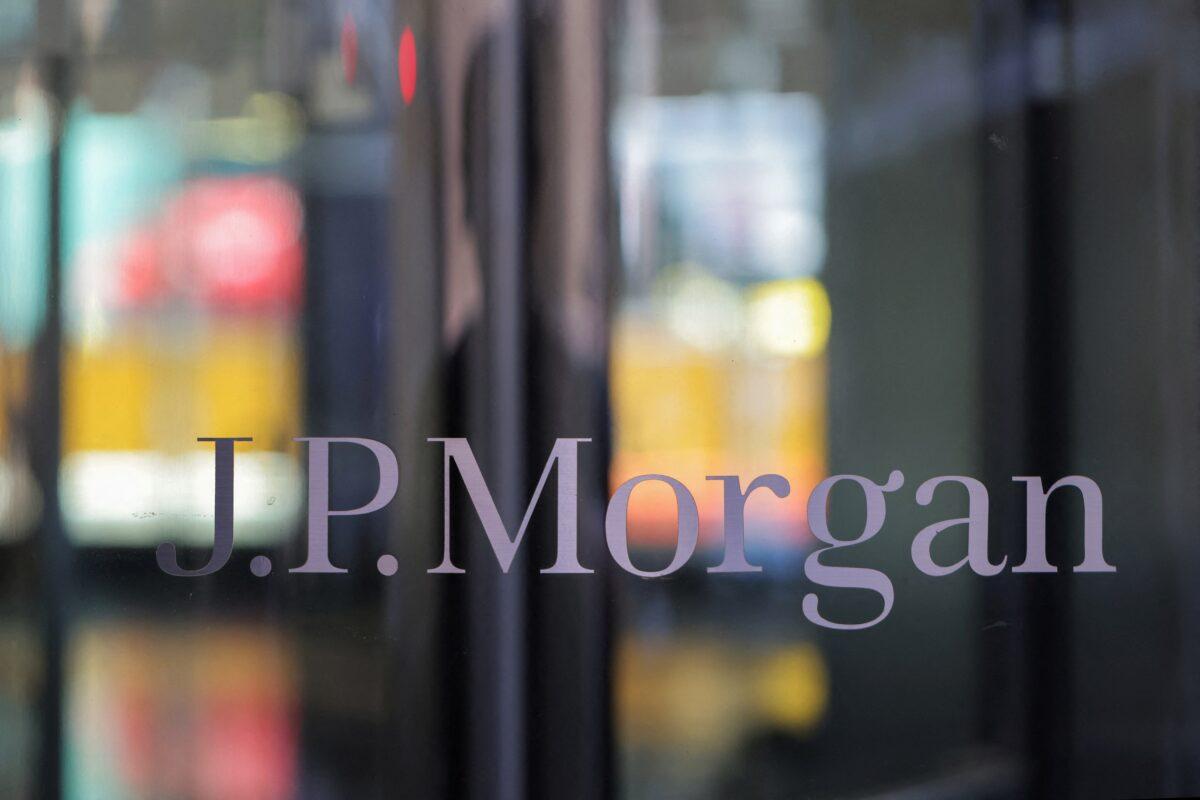 Signage at the JPMorgan Chase & Co. New York headquarters in Manhattan, N.Y., on June 30, 2022. (Andrew Kelly/Reuters)