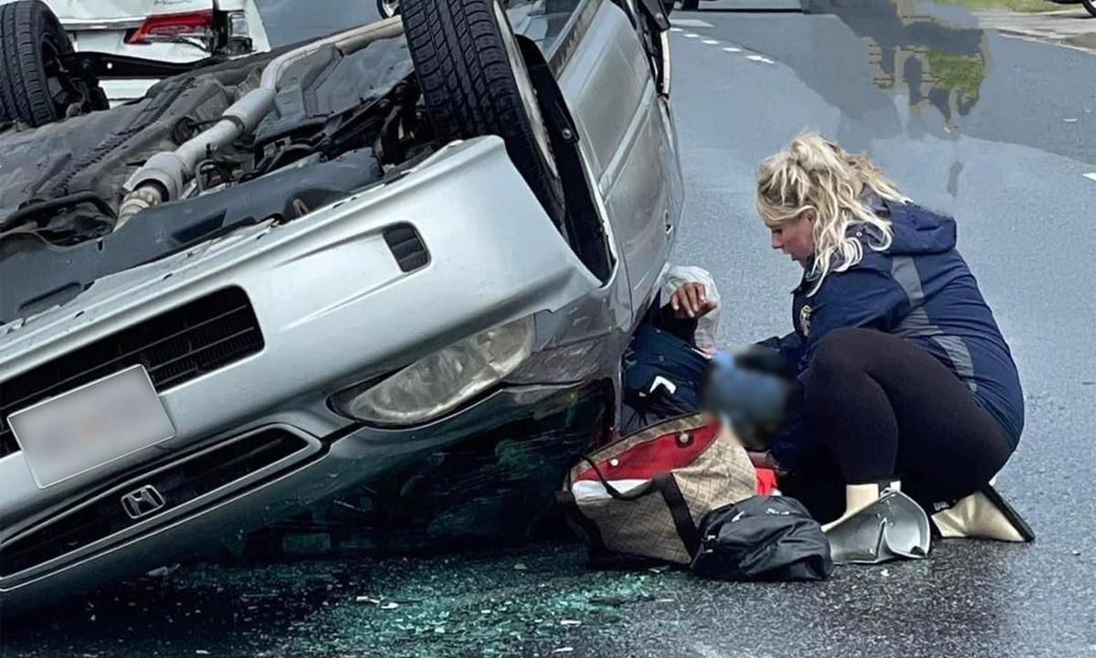 Pregnant Firefighter Rescues Woman Trapped Inside Overturned Car Hours Before Giving Birth