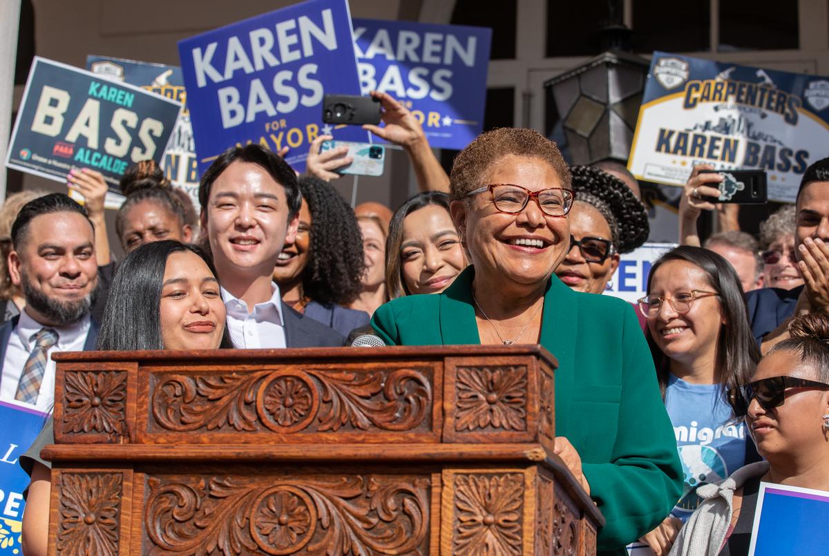 Karen Bass Addresses Supporters as Los Angeles Mayor Elect