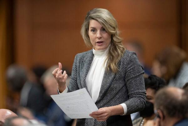 Foreign Affairs Minister Melanie Joly rises during Question Period, in Ottawa, on Nov. 24, 2022. (The Canadian Press/Adrian Wyld)