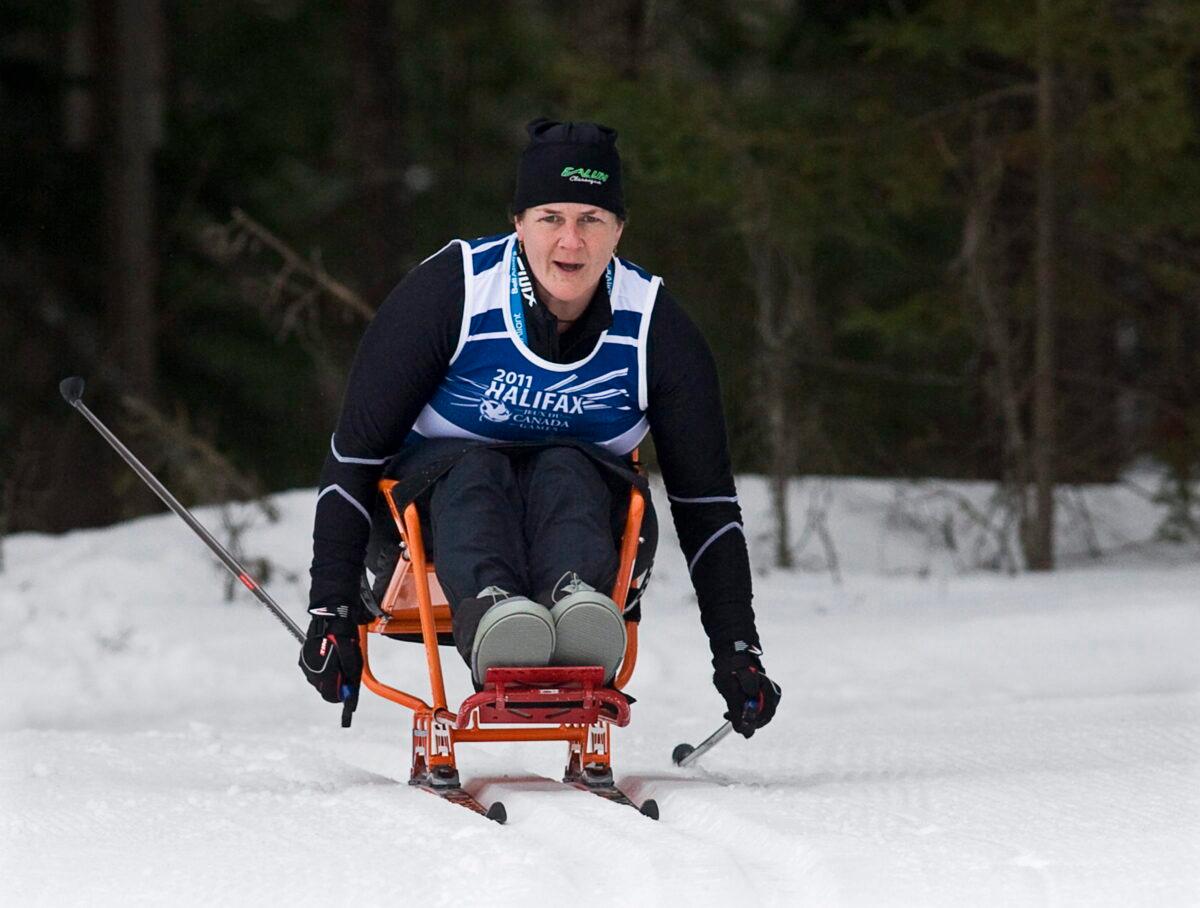 Quebec's Christine Gauthier competes in the women's para-nordic sit ski event at the 2011 Canada Games in Windsor, N.S. on Monday, Feb. 21, 2011. (The Canadian Press/Andrew Vaughan)