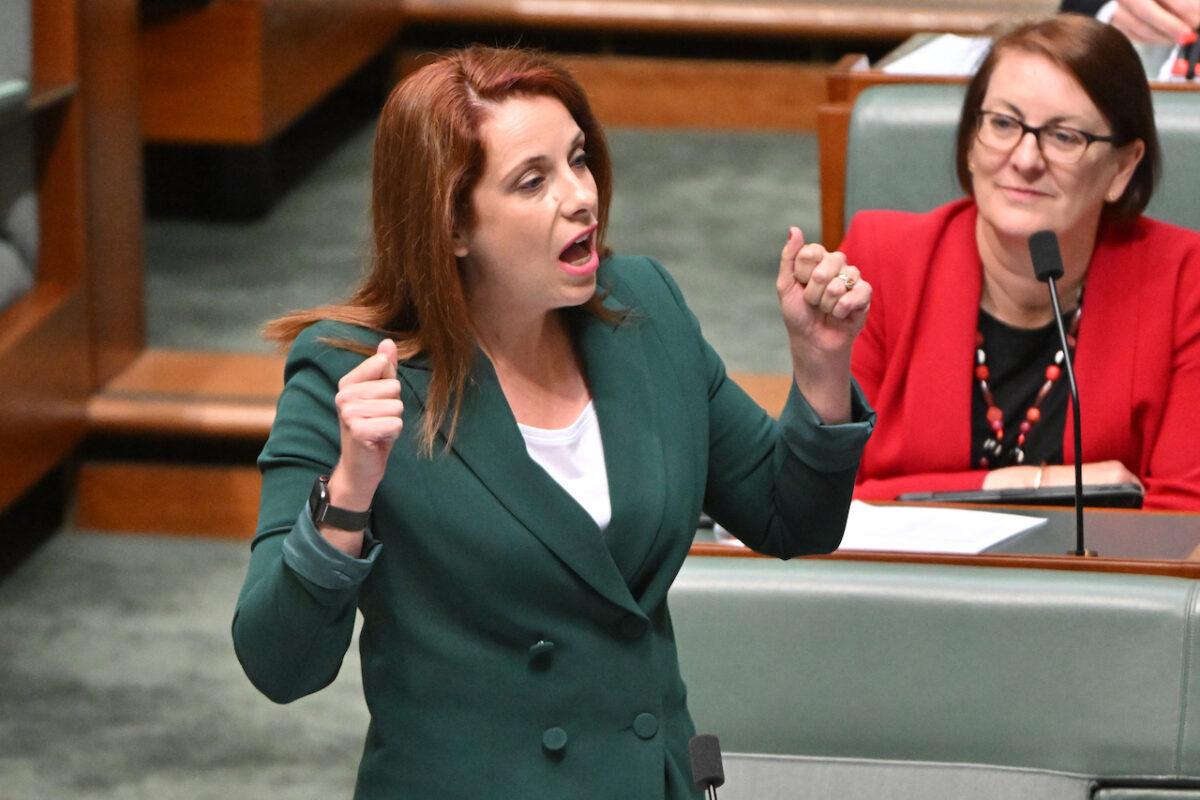 Australia's Minister for Communications, Anika Wells, during Question Time in the House of Representatives at Parliament House in Canberra on Nov. 8, 2022. (AAP Image/Mick Tsikas)